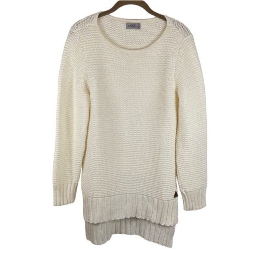 AGGEL Knitwear Cream High Low Wool Blend Chunky Knit Sweater Size L